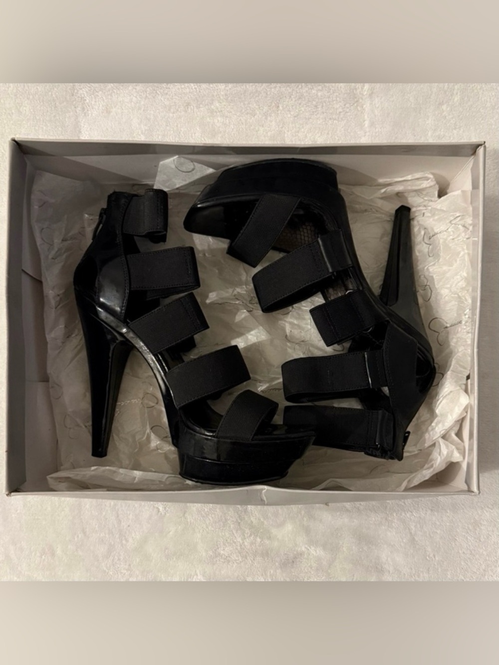 Jessica Simpson JS-Kale Black Elastic Strappy Platform Heels - Picture 14 of 14